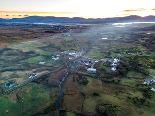 Smoke over Lough Fad due to traditionally burning of waste in rural Ireland - County Donegal