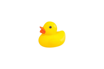 yellow plastic funny duck on white background