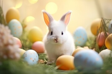 Naklejka na ściany i meble Easter rabbit with painted easter eggs