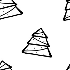 Seamless pattern of sprayed christmas tree with overspray in black over white. Vector illustration template