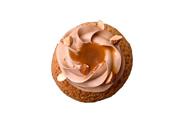 Delicious sweet shu cake with cream and nuts