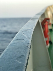View of life buoy on board a ship