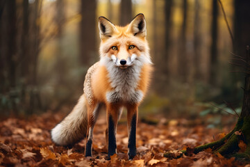 Naklejka na ściany i meble wild fox in the woods, fox, wild fox, wildlife, mammal, animals in the woods