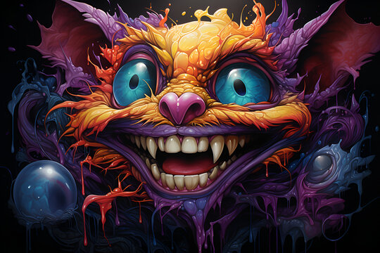 a colorful illustration of a fabulous creature. An evil dwarf, goblin, or demon. portrait of a fictional humanoid character with big ears.