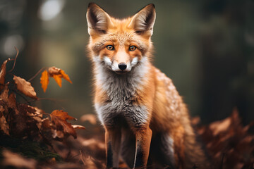 Fototapeta premium wild fox in the woods, fox, wild fox, wildlife, mammal, animals in the woods