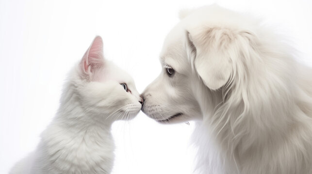 World Animals Day, World Pets Day, Dog and Cat On Isolated White Background, House Pets, Generative Ai