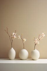 four vases adorned with delicate flowers and subtle materials