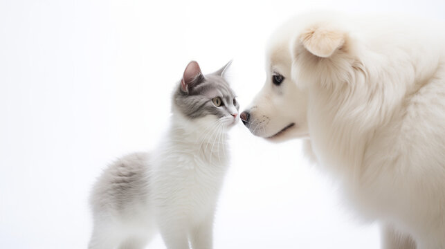 World Animals Day, World Pets Day, Dog and Cat On Isolated White Background, House Pets, Generative Ai