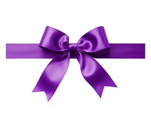 Ribbon for gift box, purple ribbon with bow isolated on transparent background, cut out, png