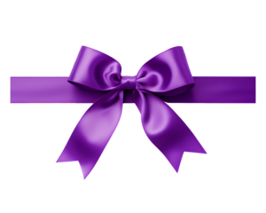 Ribbon for gift box, purple ribbon with bow isolated on transparent background, cut out, png