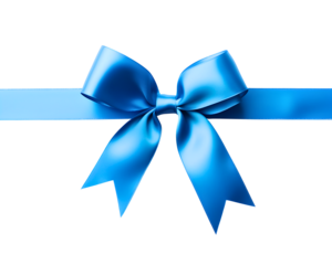 Ribbon for gift box, blue ribbon with bow isolated on transparent background, cut out, png