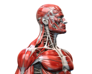 Anatomy, human body muscles isolated on transparent background, cut out, png