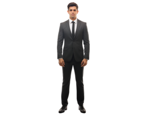 business, people and office concept, full body businessman in dark suit isolated on transparent background, cut out, png