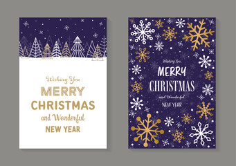 Fototapeta na wymiar Collection of Christmas cards with tree and snowflakes. Vector illustration