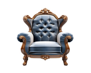Blue luxury upholstered armchair isolated on transparent background, cut out, png