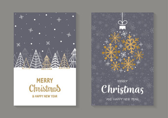 Collection of Christmas cards. Abstract tree and snowflakes. Vector illustration