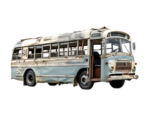 Bus car has been involved in a road accident, broken down bus, isolated on transparent background, cut out, png