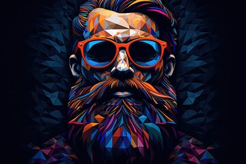 abstract image of a man's human face, made from colorful and dynamic geometric shapes. The central element is a blurry rectangular area that appears to be a face, but has no clear features. - obrazy, fototapety, plakaty
