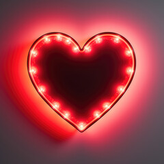 Heart shape neon light glowing at night. Valentines day, love sign on black wall
