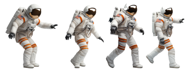 Astronaut with various poses isolated on white or transparent background