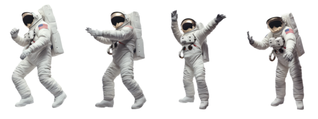 Astronaut with various poses isolated on white or transparent background
