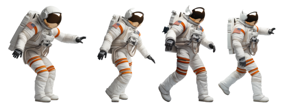 Astronaut with various poses isolated on white or transparent background