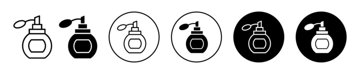 Perfume bottle icon. antique retro classic and vintage elegant perfume fragrance scent for odor free freshness aroma symbol. cosmetic woman scented perfume sprayer container spray bottle vector set. 