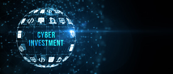 Cyber Investment with hologram businessman concept.  3d illustration