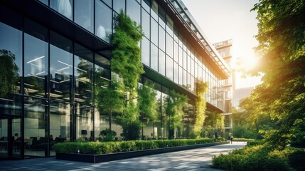 Obraz premium Sustainable eco friendly office building with glass in modern city
