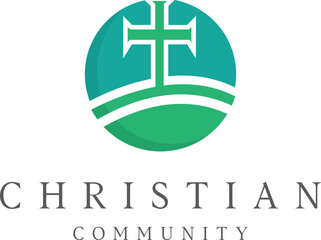 Obraz premium Cross logo design vector or logo for christian church Line art church / christian logo design Premium Vector