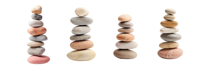 Set of stones stacked on a white or transparent background