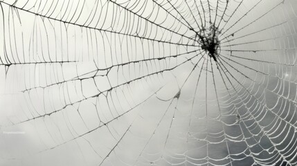 Spider web on a light grey background. Creepy spider webs