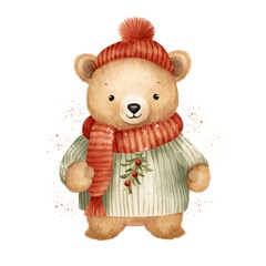 Adorable Watercolor Christmas Bear Greeting