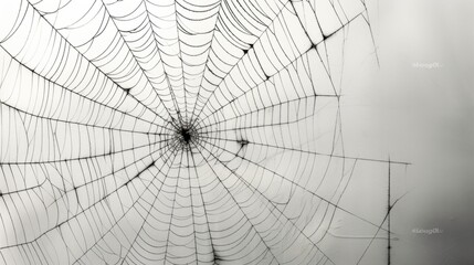 Spider web on a light grey background. Creepy spider webs