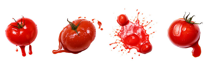 Set of wet stain of red ketchup on a white or  transparent background