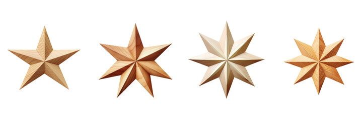 Set of wooden star on a white or transparent background