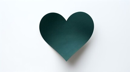 Dark Green Paper Heart on a white Background. Romantic Template with Copy Space