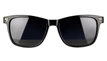 Classic black sunglasses front view, isolated