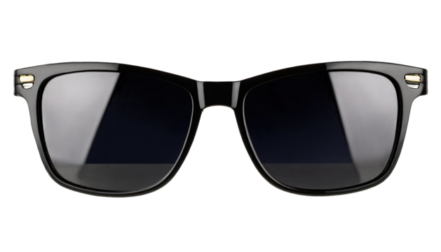 Classic black sunglasses front view, isolated