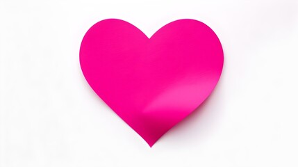 Obraz premium Hot Pink Paper Heart on a white Background. Romantic Template with Copy Space
