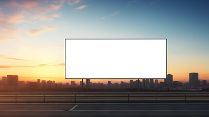 mockup of an advertising billboard on the highway in a sunset