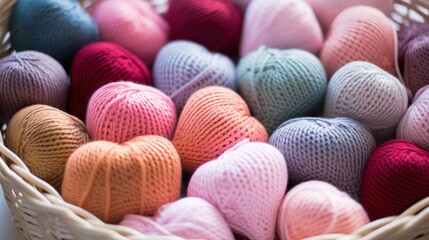 Multicolor balls of knitting threads in pastel colors style - obrazy, fototapety, plakaty