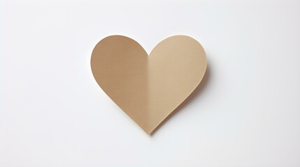 Khaki Paper Heart on a white Background. Romantic Template with Copy Space