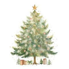 Fototapeta premium illustration featuring a cute watercolor Christmas tree.