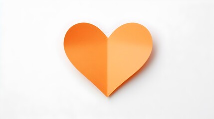 Light Orange Paper Heart on a white Background. Romantic Template with Copy Space