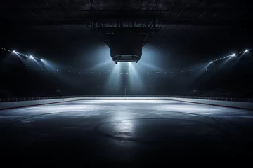 Fotobehang ice arena or an indoor hockey indoor, empty, dark rink with floodlights © -=RRZMRR=-
