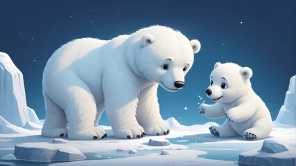 Beautiful cute cartoon polar bear with his mom wallpaper, Cute baby animals for kids, High-resolution AI-generated image