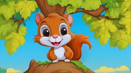 Cute baby squirrel, baby animals, Cute baby squirrel in the tree, Beautiful animals, AI-generated image