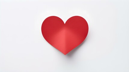 Red Paper Heart on a white Background. Romantic Template with Copy Space