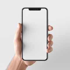 3D Cartoon Hand holding Phone Realistic 3d render , Mockup empty, blank smartphone screen, a hand holding the phone, plain background Pixar style, 3d display minimal scene with device phone in hand.